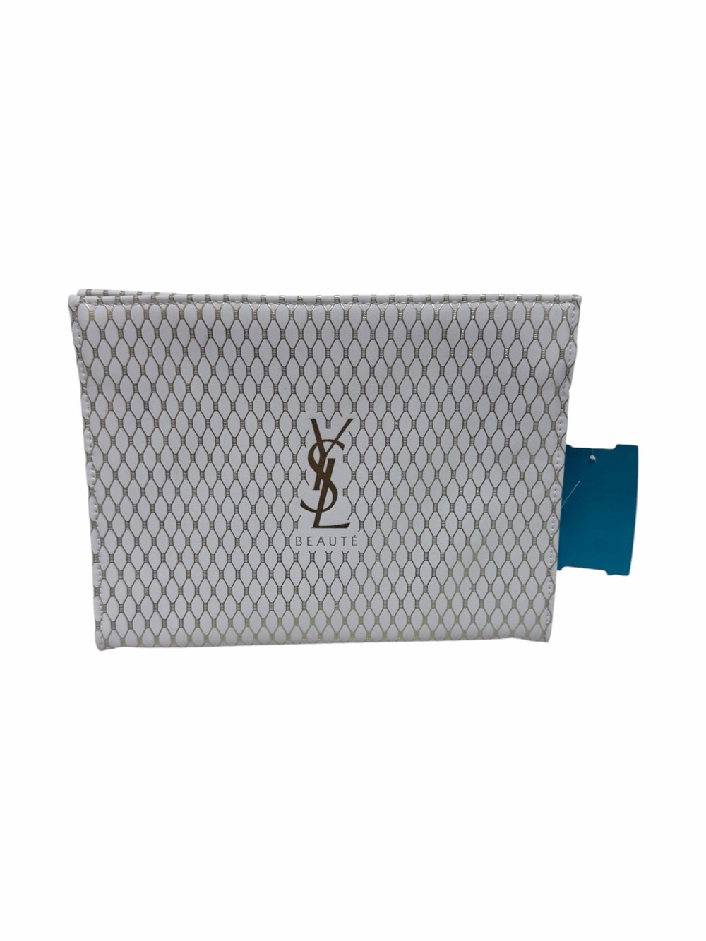 YSL White/Gold Mesh Polyurethane Cosmetic Bag